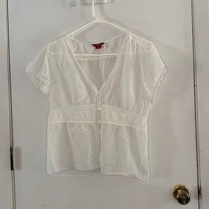 Sundance white cotton and silk blend sheer blouse with crochet lace trim